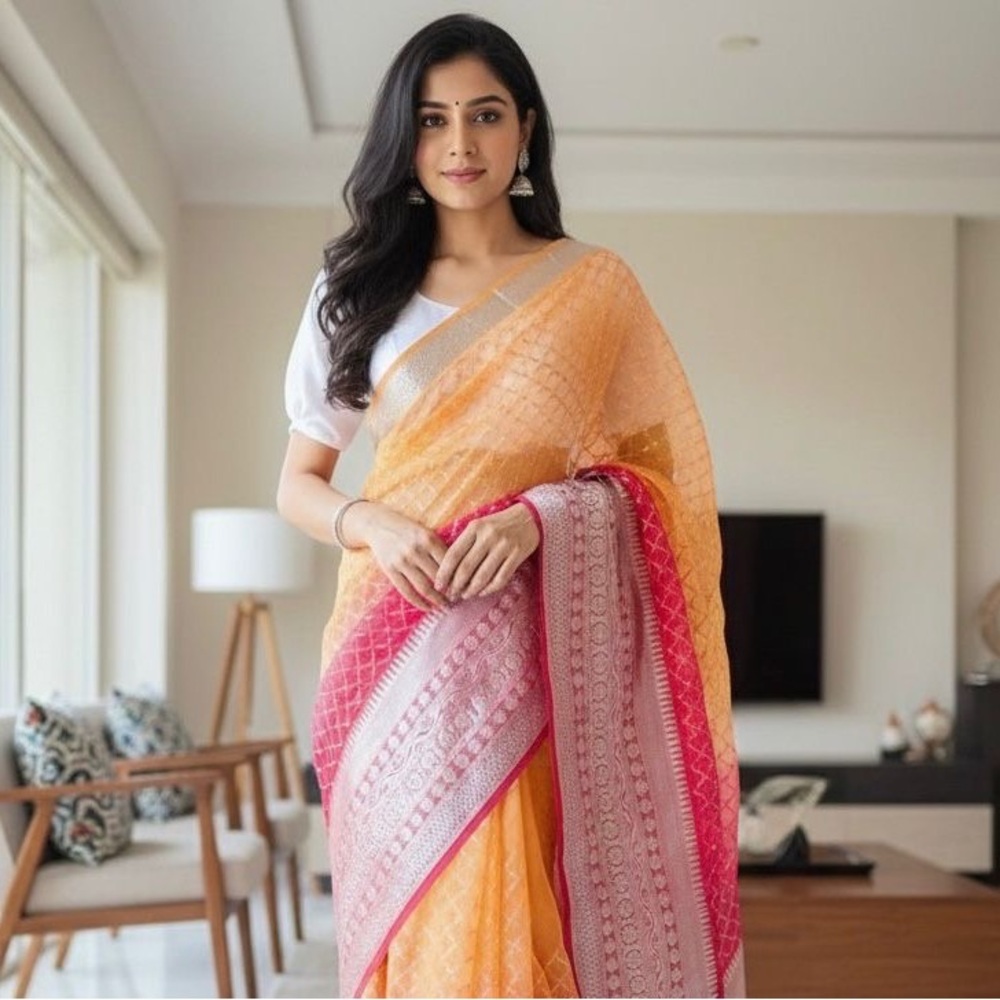 Elegant Orange and Pink Saree
